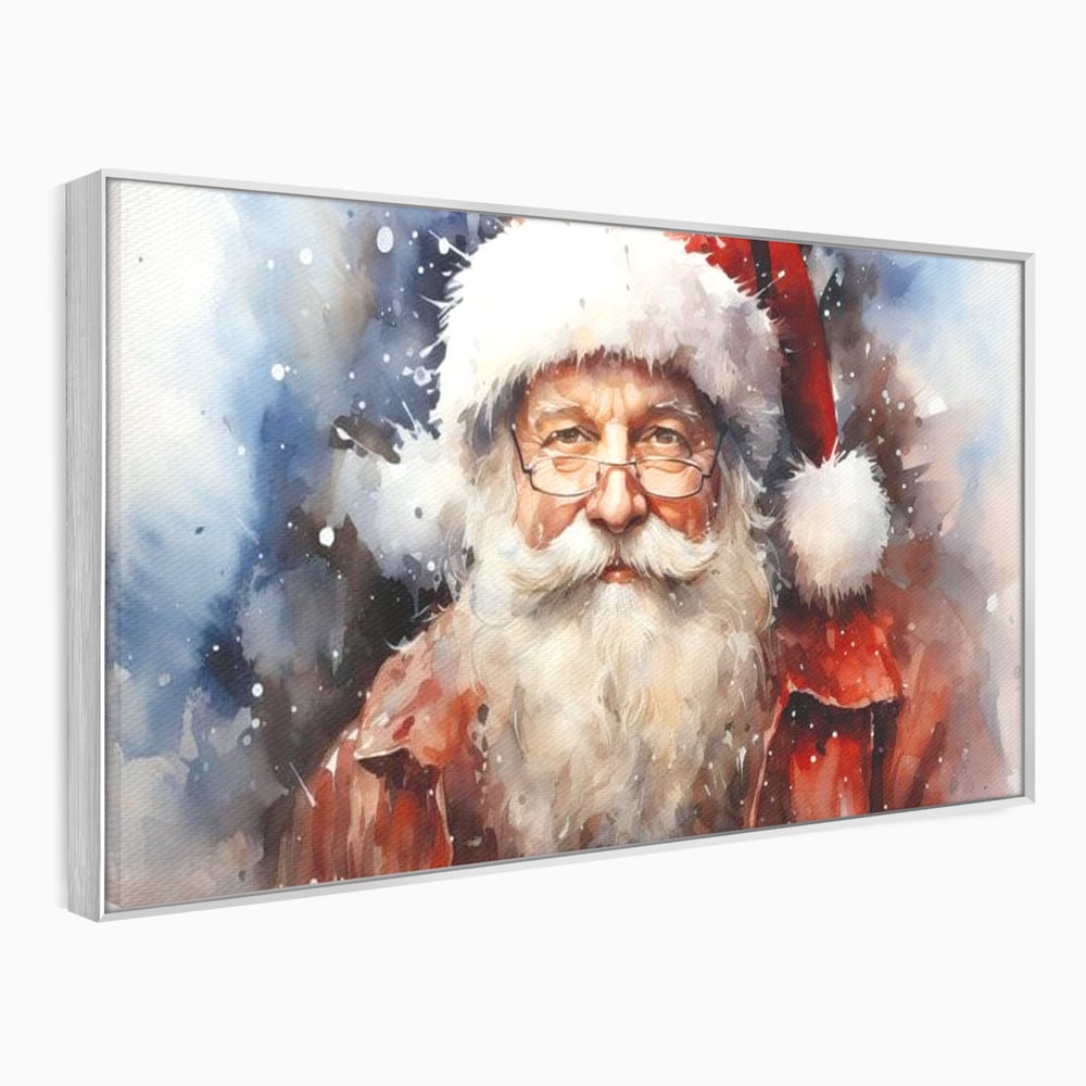 Tablou canvas cu tablou canvas cu mos craciun, in rama de aluminiu argintiu